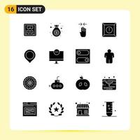 16 Thematic Vector Solid Glyphs and Editable Symbols of mark map four finger location product Editable Vector Design Elements