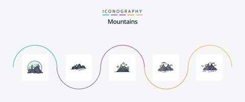 montañas línea lleno plano 5 5 icono paquete incluso colina. Dom. naturaleza. naturaleza. colina vector