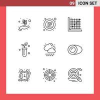 Set of 9 Vector Outlines on Grid for rain science correction lab tube Editable Vector Design Elements