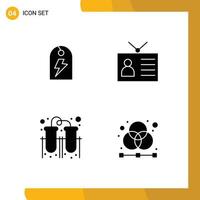 Pack of 4 Modern Solid Glyphs Signs and Symbols for Web Print Media such as tag experiment energy output device tubes Editable Vector Design Elements