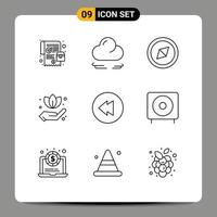 Pack of 9 creative Outlines of subwoofer electronics hand devices rewind Editable Vector Design Elements