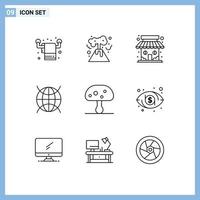 Group of 9 Modern Outlines Set for poison mushroom market store wifi internet of things Editable Vector Design Elements