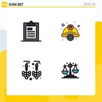 User Interface Pack of 4 Basic Filledline Flat Colors of clipboard worker hat page construction earrings Editable Vector Design Elements