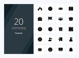 20 Facebook sólido glifo icono para presentación vector