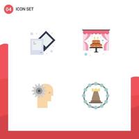 4 Thematic Vector Flat Icons and Editable Symbols of creative gear cake wedding mechanism Editable Vector Design Elements