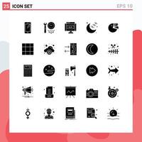 25 Thematic Vector Solid Glyphs and Editable Symbols of pie moon settings medical internet Editable Vector Design Elements