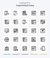 Creative Programming And Coding 25 OutLine icon pack  Such As coding. c. file. page. develop vector