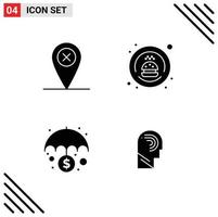 Set of 4 Commercial Solid Glyphs pack for map money delivery transport access Editable Vector Design Elements