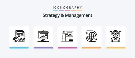 estrategia y administración línea 5 5 icono paquete incluso torre. castillo. ajuste. anunciar. altoparlante. creativo íconos diseño vector