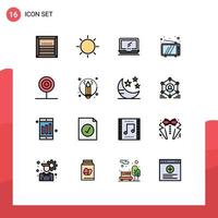 User Interface Pack of 16 Basic Flat Color Filled Lines of tv retro light laptop device Editable Creative Vector Design Elements