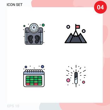 editable vector línea paquete de 4 4 sencillo línea de relleno plano colores de máquina fecha peso montaña petardo editable vector diseño elementos