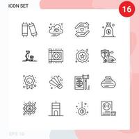 16 User Interface Outline Pack of modern Signs and Symbols of flash coffee safe design bag Editable Vector Design Elements