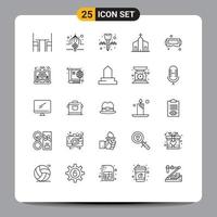 valores vector icono paquete de 25 línea señales y símbolos para histórico cristiano cinta edificio llave cadena editable vector diseño elementos