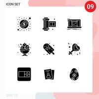 Modern Set of 9 Solid Glyphs and symbols such as candy party monitoring ice cream birthday Editable Vector Design Elements