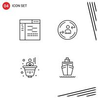 Group of 4 Filledline Flat Colors Signs and Symbols for code business page visiter investment Editable Vector Design Elements