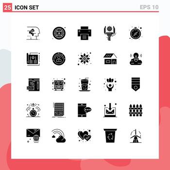 editable vector línea paquete de 25 sencillo sólido glifos de robótica máquina en línea industria usuario editable vector diseño elementos