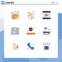 User Interface Pack of 9 Basic Flat Colors of network database media player weight floor Editable Vector Design Elements