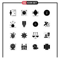 Solid Glyph Pack of 16 Universal Symbols of connection finance time coin computer Editable Vector Design Elements