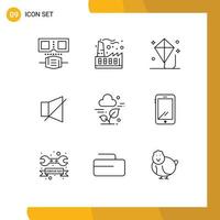 Set of 9 Modern UI Icons Symbols Signs for cloud twitter fun silent bell Editable Vector Design Elements