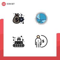 Universal Icon Symbols Group of 4 Modern Filledline Flat Colors of business conveyor gear connection production Editable Vector Design Elements