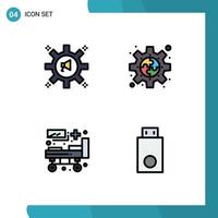 Pack of 4 creative Filledline Flat Colors of advertising puzzle marketing gear hospital Editable Vector Design Elements