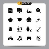 Set of 16 Modern UI Icons Symbols Signs for heart science hobbies molecule search Editable Vector Design Elements