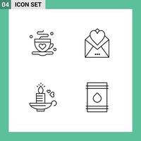 Mobile Interface Line Set of 4 Pictograms of cup candle love card heart Editable Vector Design Elements