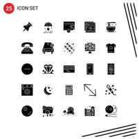 25 Universal Solid Glyphs Set for Web and Mobile Applications communication traditional wallet noodle chinese Editable Vector Design Elements