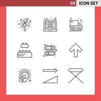 Pack of 9 Modern Outlines Signs and Symbols for Web Print Media such as arrow user delivery van interface lego Editable Vector Design Elements