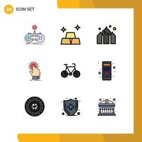 Set of 9 Modern UI Icons Symbols Signs for bicycle on architecture hand touch Editable Vector Design Elements