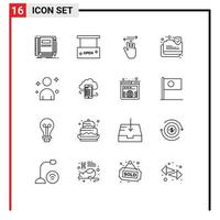 16 Universal Outlines Set for Web and Mobile Applications protection connection open salon right up Editable Vector Design Elements