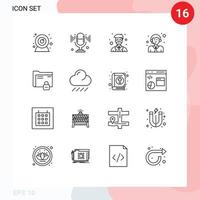 Outline Pack of 16 Universal Symbols of protection folder professor data logistic Editable Vector Design Elements