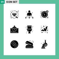 Modern Set of 9 Solid Glyphs and symbols such as picture hang head map time Editable Vector Design Elements