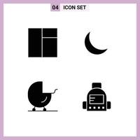 4 Universal Solid Glyphs Set for Web and Mobile Applications grid pram night baby school Editable Vector Design Elements