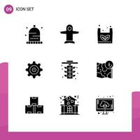 Pack of 9 creative Solid Glyphs of light life bag city setting Editable Vector Design Elements