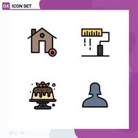 Group of 4 Modern Filledline Flat Colors Set for buildings programing protect design cake Editable Vector Design Elements