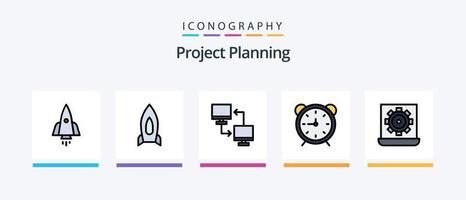 Project Planing Line Filled 5 Icon Pack Including page. document. page. watch. time. Creative Icons Design vector