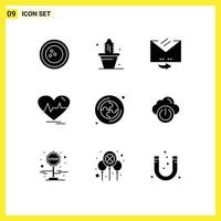 User Interface Pack of 9 Basic Solid Glyphs of beat heartbeat spring heart reply Editable Vector Design Elements