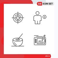 Stock Vector Icon Pack of 4 Line Signs and Symbols for define bowl navigation electricity coconut juice Editable Vector Design Elements