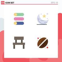 Modern Set of 4 Flat Icons Pictograph of setting bench on off star garden Editable Vector Design Elements