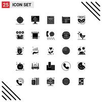 Group of 25 Solid Glyphs Signs and Symbols for photo plan installation paper web team Editable Vector Design Elements