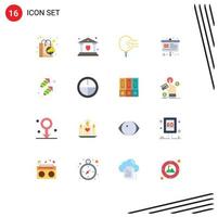 Mobile Interface Flat Color Set of 16 Pictograms of rocket easel air chart stress Editable Pack of Creative Vector Design Elements