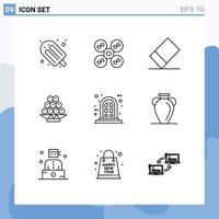Mobile Interface Outline Set of 9 Pictograms of greece window rubber panel chinese Editable Vector Design Elements