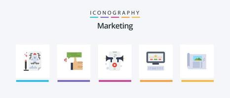 Marketing Flat 5 Icon Pack Including plan. design. thumb. keayboard. computer. Creative Icons Design vector