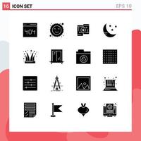16 Thematic Vector Solid Glyphs and Editable Symbols of jester buffoon money weather moon Editable Vector Design Elements