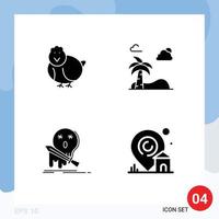 Set of 4 Commercial Solid Glyphs pack for chicken frag happy tree kill Editable Vector Design Elements