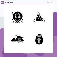 Pack of 4 creative Solid Glyphs of location hill home camping tree Editable Vector Design Elements