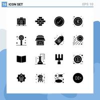 Group of 16 Solid Glyphs Signs and Symbols for building party interface lollipop user Editable Vector Design Elements