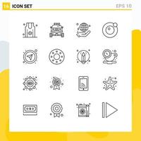 Group of 16 Modern Outlines Set for compass orbit transport moon world Editable Vector Design Elements