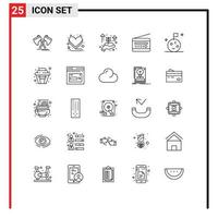 Universal Icon Symbols Group of 25 Modern Lines of moon vintage radio business startup radio receiver fm radio Editable Vector Design Elements